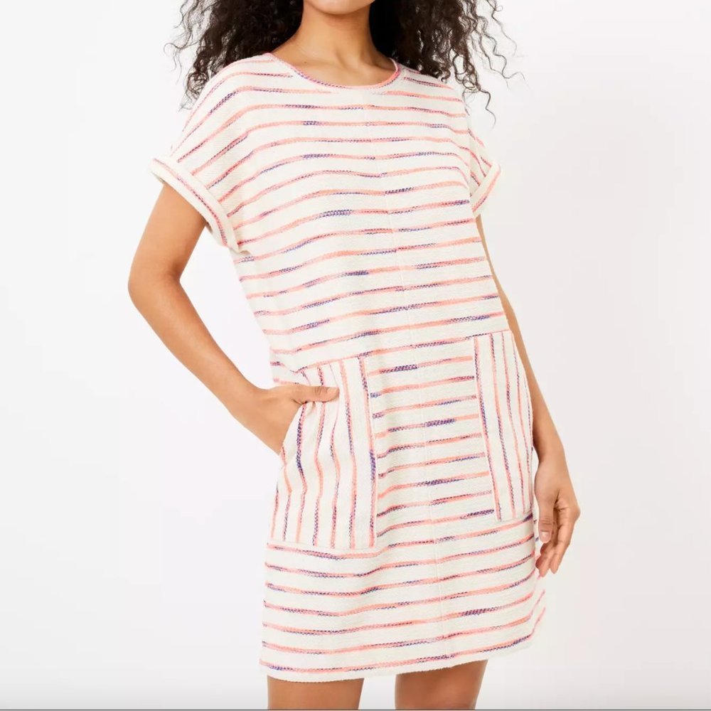LOFT Lou & Grey Neon Striped Terry Pocket Dress Size Medium